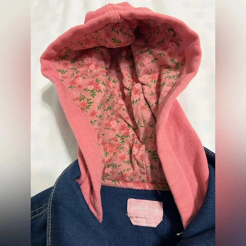 Lucky Penny Denim Jean Jacket With Floral Lined Hood(Size 12) - Picture 3 of 7